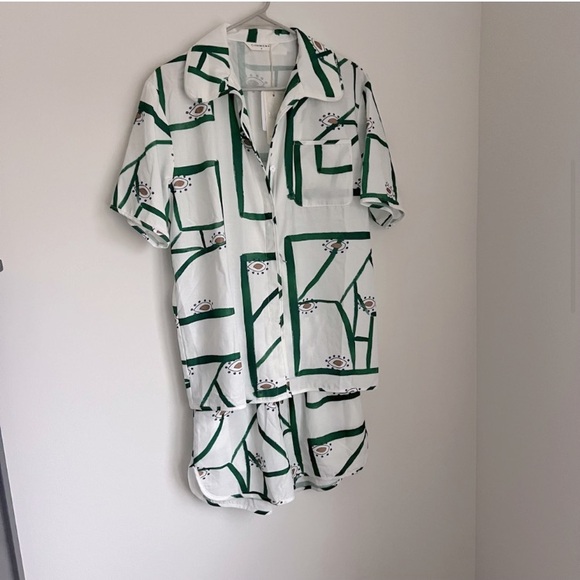 Revolve Commense Two Piece Matching Green White Print Set Women's small - Picture 3 of 13